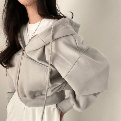 Image of Casual Hood Sweatshirt Women Y2K Zip Up Hoodies Solid Harajuku Long 1684930223 from Edmene LLC