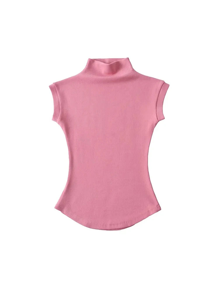 Image of Women Summer Sexy Turtleneck Sleeveless T Shirts Tops Solid Slim Fit 1396010809 from Edmene LLC