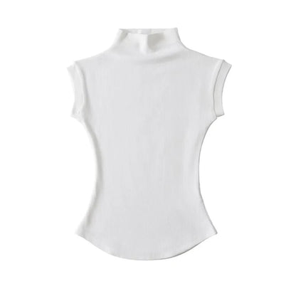 Image of Women Summer Sexy Turtleneck Sleeveless T Shirts Tops Solid Slim Fit 1396010809 from Edmene LLC
