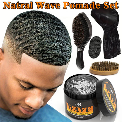 100g Waves Control Pomade Set 360 Wavy Hair Oil With Brush Natural