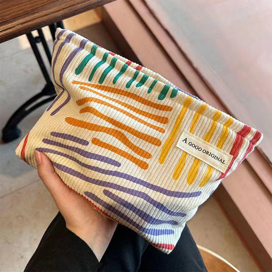 Image of Colorful Stripes Corduroy Cosmetic Bag Portable Travel To... from Edmene LLC