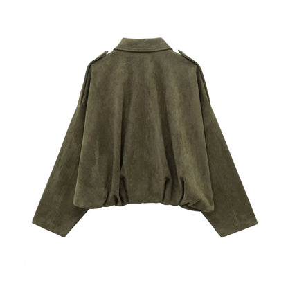 Image of Pb Za 2025 Women Faux Suede Collared Jacket With Shoulder Straps Loose 154277866 from Edmene LLC