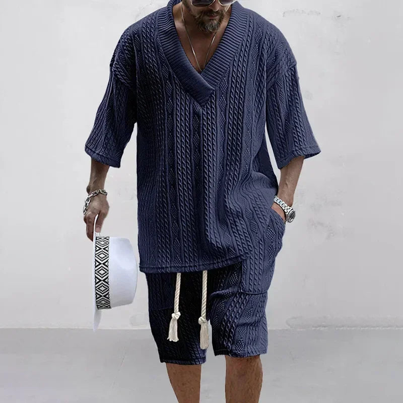 Image of Men Casual Knitted Two Piece Shorts Summer Set 619931685 from Edmene LLC