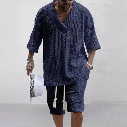 Image of Men Casual Knitted Two Piece Shorts Summer Set 619931685 from Edmene LLC