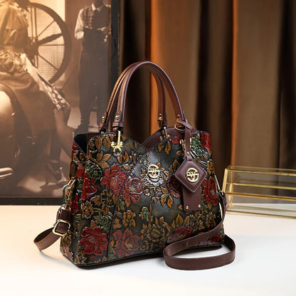 Image of Vintage Flower Pattern Handbag Luxury Pu Leather Tote Bag Fashion 1621867444 from Edmene LLC