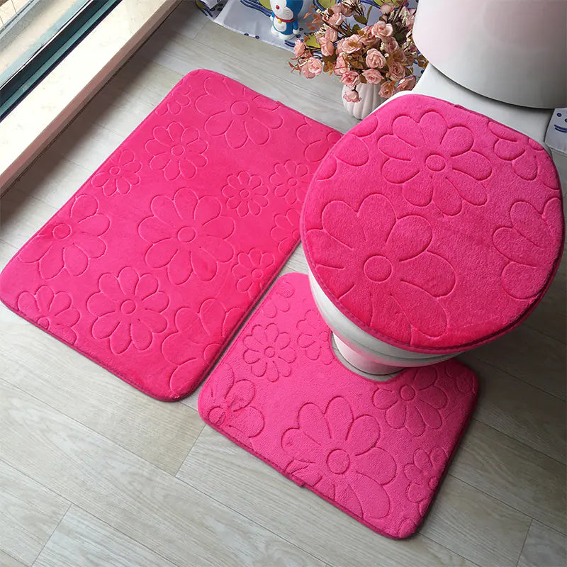 Pebble Print Plush Bathroom Mat Set (3 Pieces)