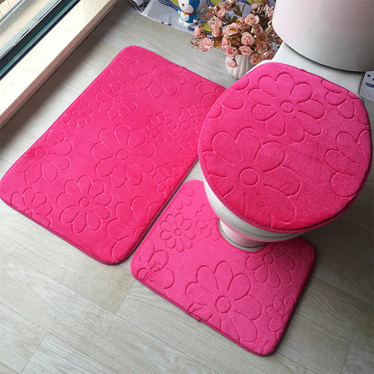 Pebble Print Plush Bathroom Mat Set (3 Pieces)