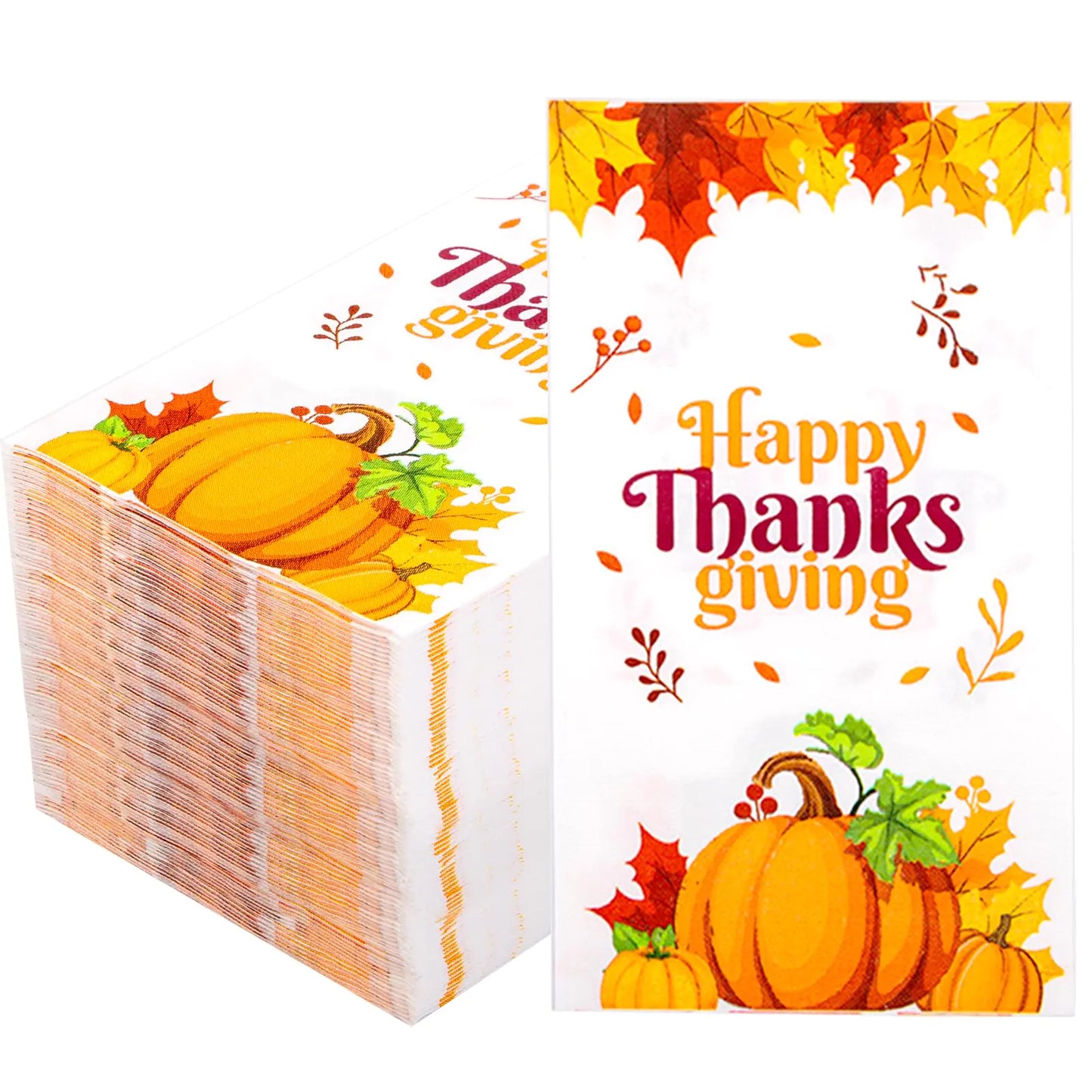 WDF 100 Pack Fall Napkins - 3ply Thanksgiving Paper Napkins 15.8 x 13 Inches Folded Thanksgiving Dinner Napkins Pumpkins Autumn LeavesThanksgiving Party Supplies