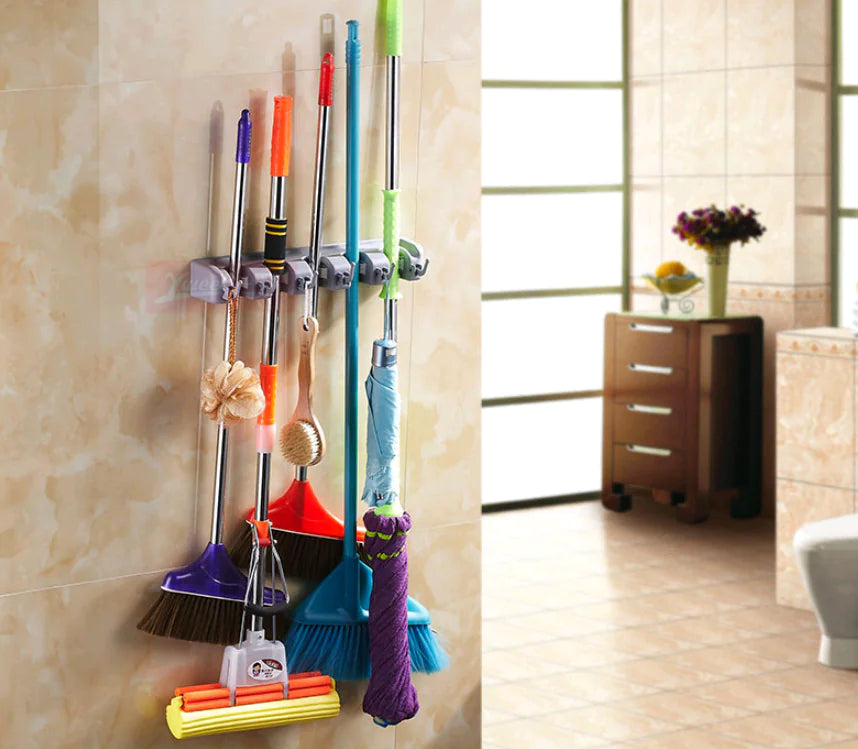 Multifunctional Mop Hook and Holder for Bathroom Door