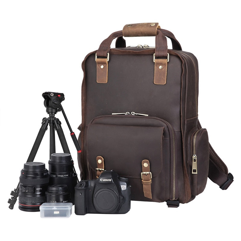 Image of The Gaetano | Large Leather Backpack Camera Bag with Trip... from Edmene LLC