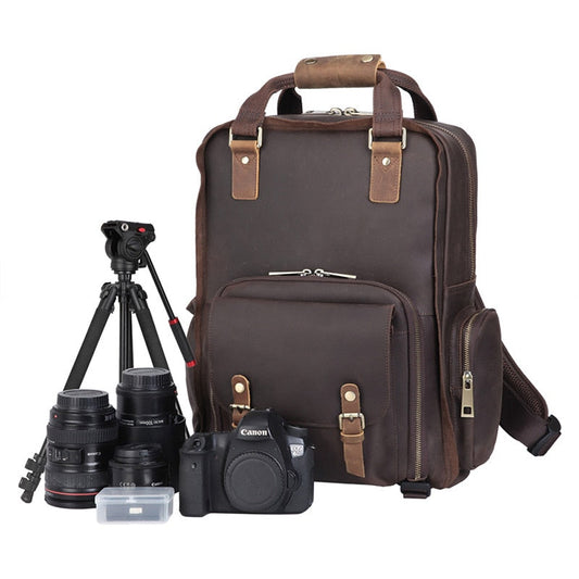 Image of The Gaetano | Large Leather Backpack Camera Bag with Trip... from Edmene LLC
