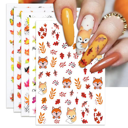 IDDFEVE Thanksgiving Day Nail Art Stickers Fall Nail Decals 3D Self-Adhesive Maple for DIY Nail Supplies Decoration(5 Sheets)