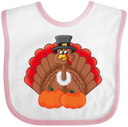 inktastic Thanksgiving Turkey with Pumpkin Baby Bib White and Pink 3ad1