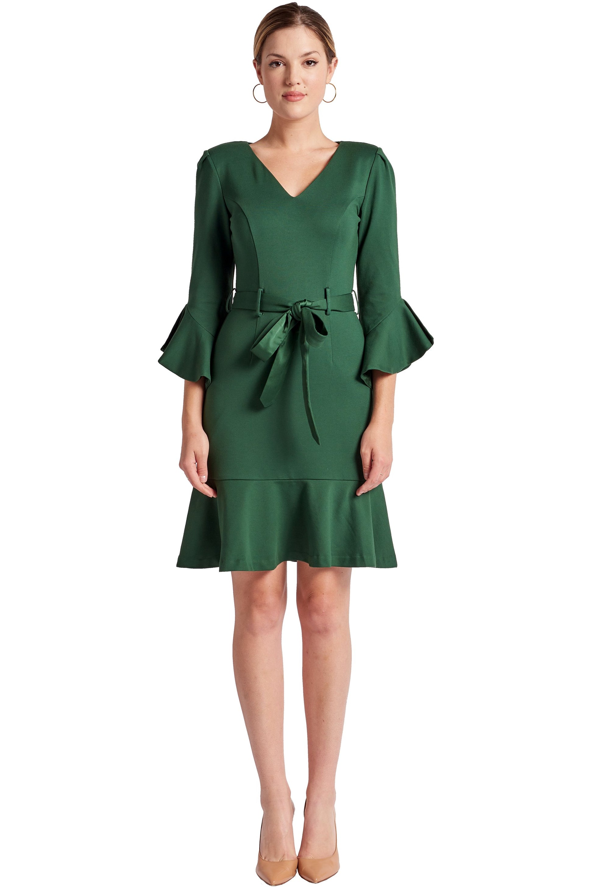 Image of Tayte Dress - V-neck 3/4 sleeve dress with ruffle accents... from Edmene LLC