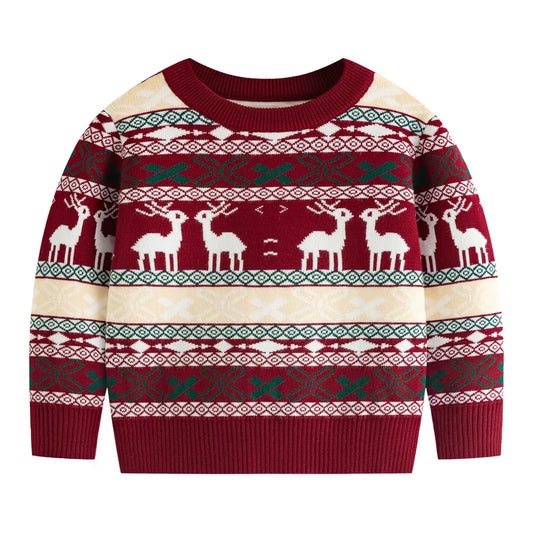 FROHETG Toddler Boys Girls Reindeer Cartoon Crew Neck Long Sleeve Tops Pullover Christmas Party Winter Warm SweatersXmas Burgundy-130