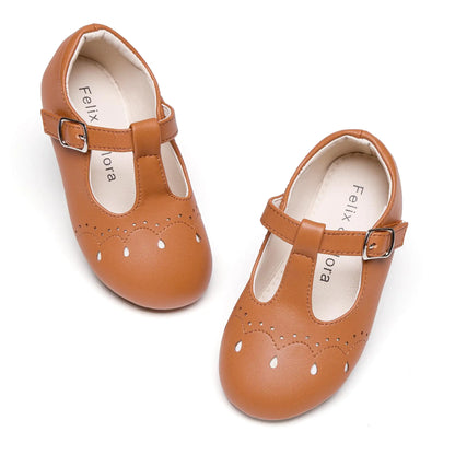 Felix & Flora Toddler Flower Girl Dress Shoes Size 6 - Girl Ballet Mary Jane Flats Brown Party School Wedding