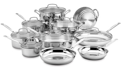 Cuisinart 17-Piece Cookware Set Chefs Classic Steel Collection 77-17N