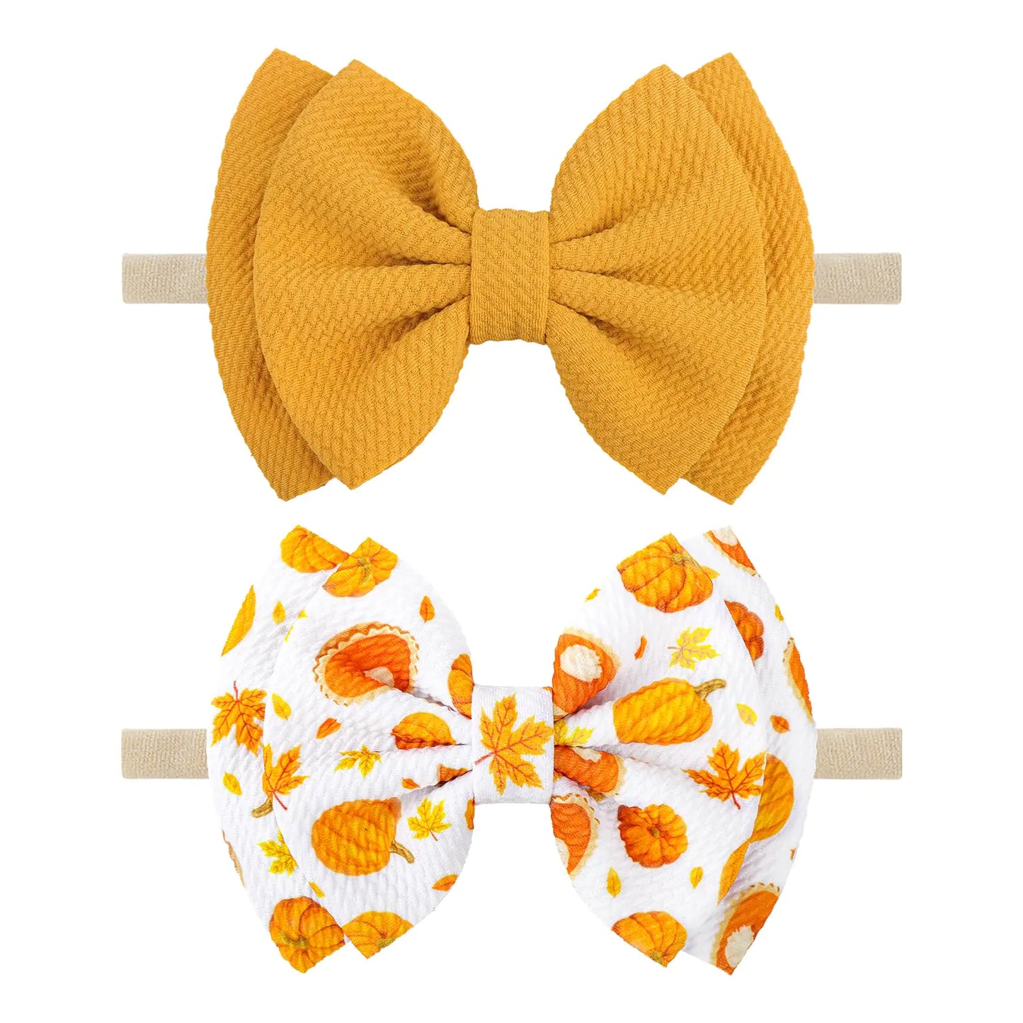 ONENINEDREAM Thanksgiving Baby Bow Pumpkin Headband Thanksgiving Bows for Toddler Fall Bows for Baby Girls Hair Accessories Pumpkin Hair Yellow Bow 2Pcs