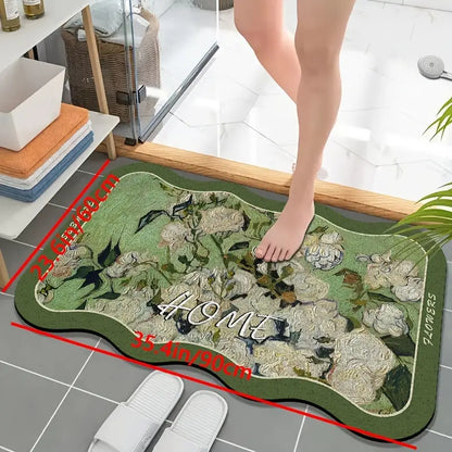 Flower Printed Non-Slip Bathroom Rug (1pc, 2 Sizes)