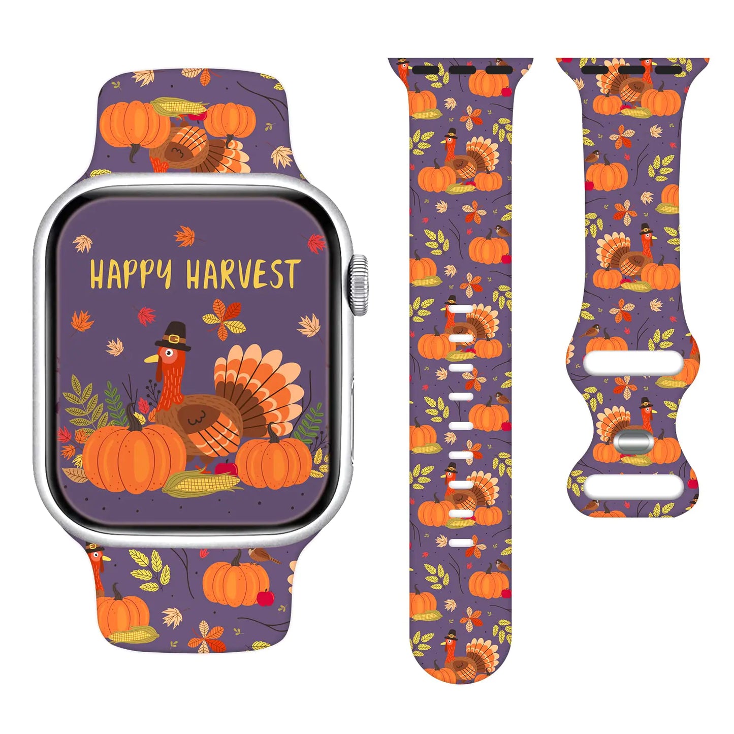 Thanksgiving Turkey Pumpkin Harvest Watch Band Compatible with Apple Watch 38mm 40mm 41mm 42mm 44mm 45mm for Women Men Gifts Sport Silicone Wristbands Strap for IWatch Series 7 6 5 4 3 2 1 SE (42mm/44mm)
