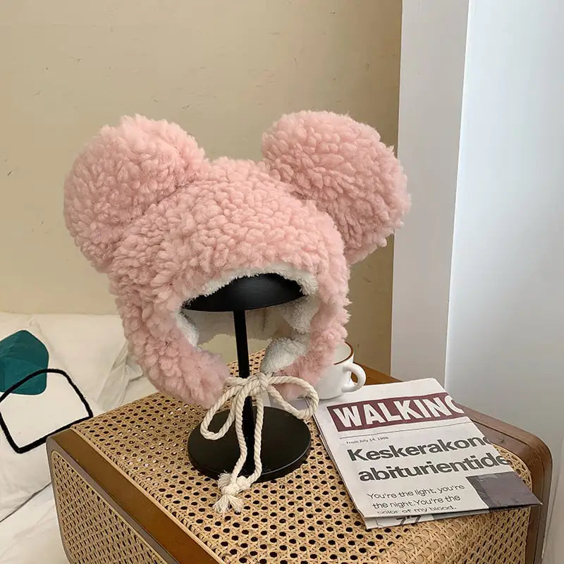 Cute Big Plush Ski Hat for Ladies