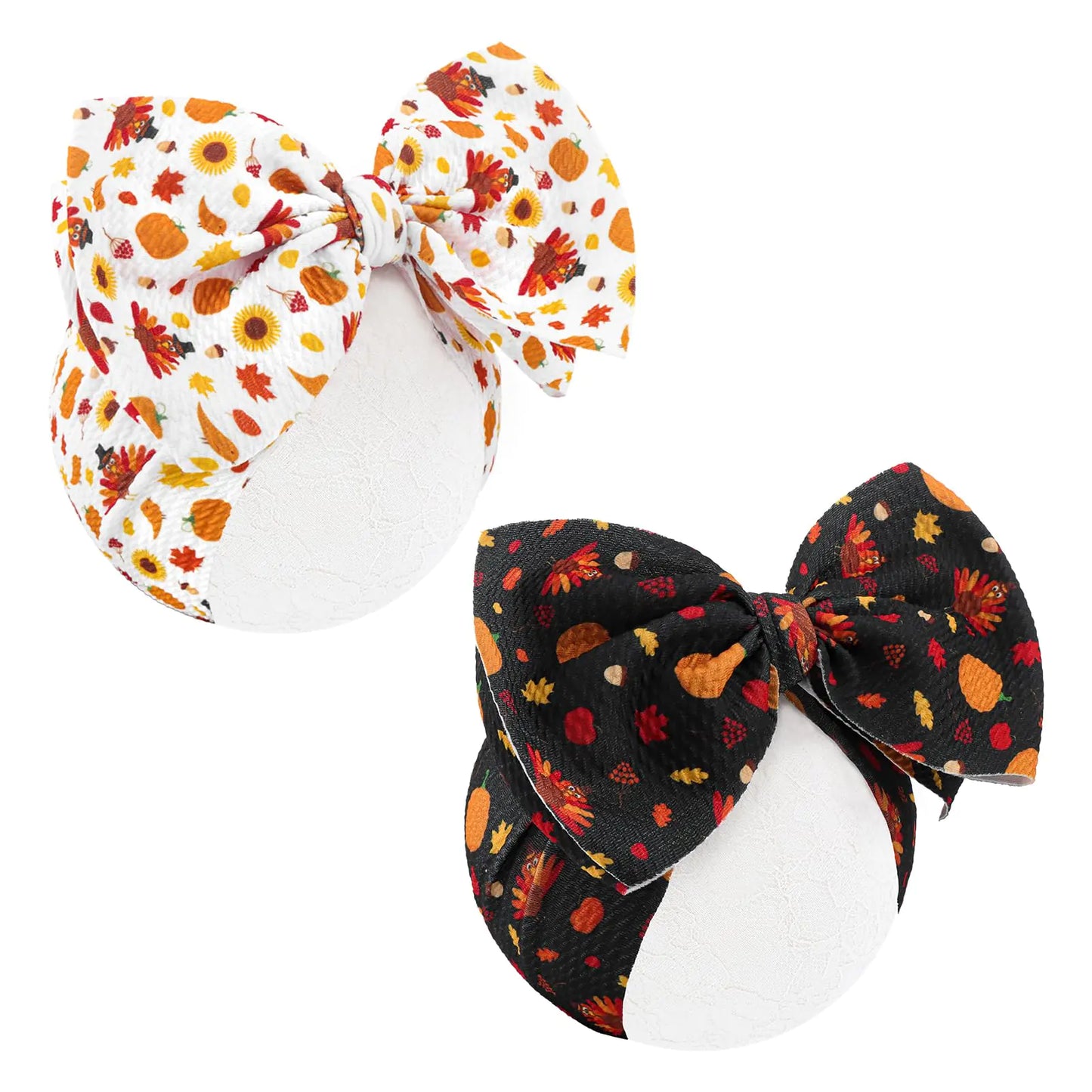 Lanmerry Thanksgiving Fall Baby Girl Bows Turkey Headbands for Baby Girls Handmade Maple Leaves Knotted Pumpkin Bows Autumn Holiday Gifts 2PCS