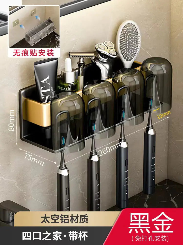 Wall-Mounted Toothbrush and Cup Holder for Bathroom