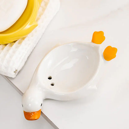 Cute Portable Ceramic Duck Soap Dish Bathroom Organizer