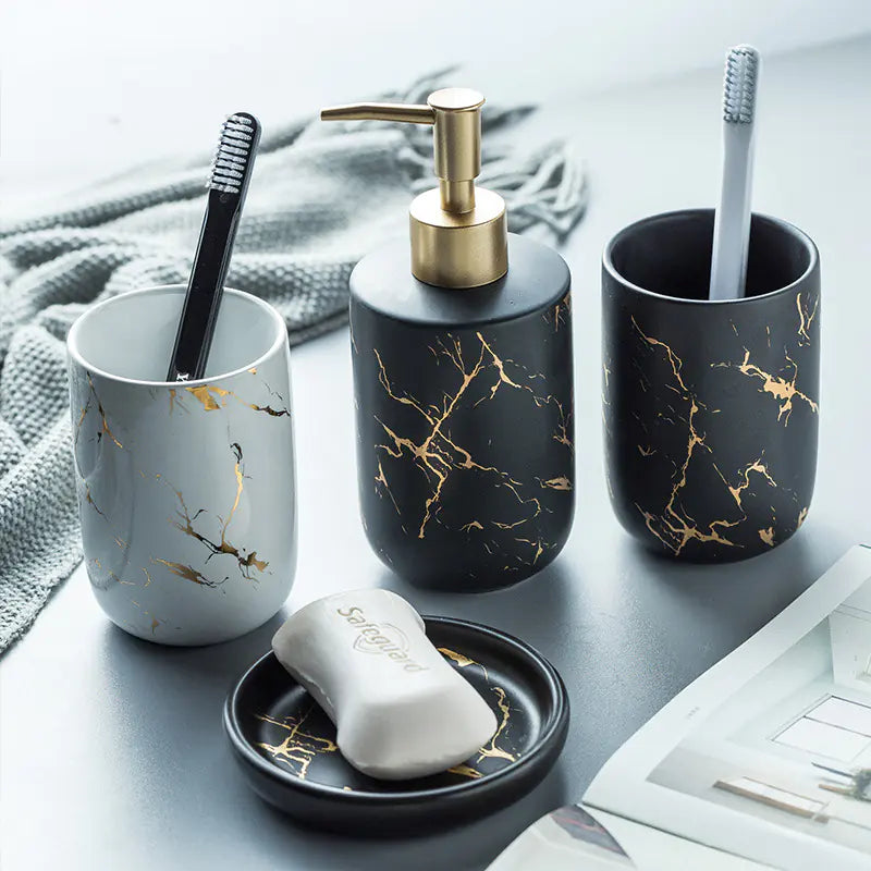 Nordic Luxury Marble Ceramic Bathroom Set (5 Pieces)