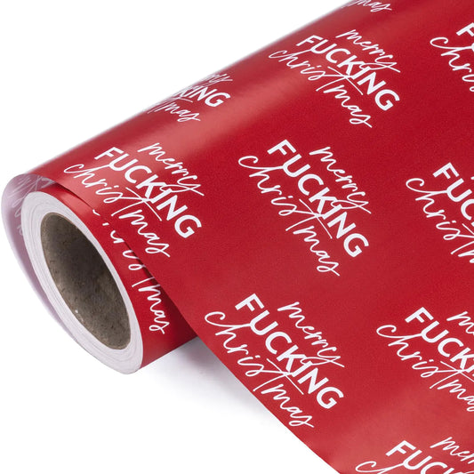 WRAPAHOLIC Funny Christmas Wrapping Paper - Mini Roll - 17 Inch x 33 Feet - Merry Fucking Christmas Design for Christmas Holiday Party Celebration