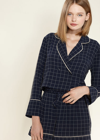 Image of Women's Grid Print High Shorts in Navy Plaid from Edmene LLC