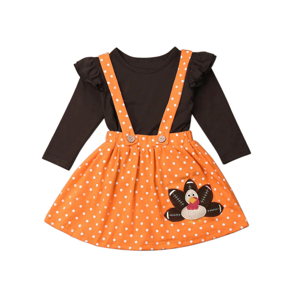Thanksgiving Toddler Dress Set with Embroidered Turkey