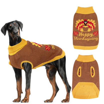 HUMLANJ Thanksgiving Knitted Dog Turtleneck Sweater Dog Sweaters Turkey Warm Pullover Sleeveless with Leash Hole for Puppy Doggy Doggie Yorkshire Chihuahua Pug(2XL)