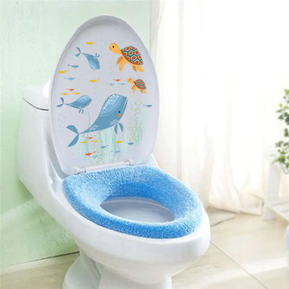 Whale and Turtle Toilet Stickers for Bathroom Decor