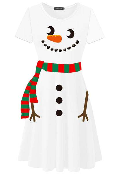 Womens Christmas Tunic Dress Snowman Print Dresses Ugly Christmas Midi Dress M