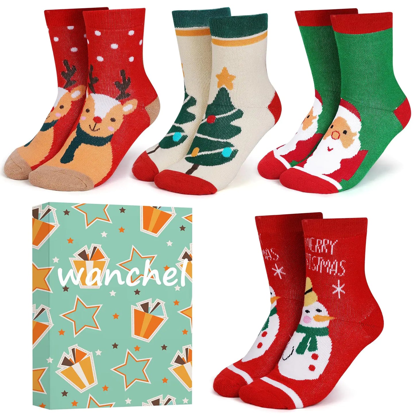 wanchel 4-Pairs Merino Wool Christmas Kids Socks - Thickened Winter Warm Cotton Socks Christmas Gift for Children Boys Girls Youth Toddlers(US Age 10 Years 13 Years Multicolor)