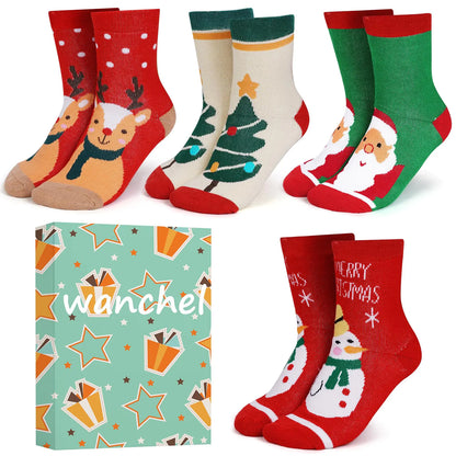 wanchel 4-Pairs Merino Wool Christmas Kids Socks - Thickened Winter Warm Cotton Socks Christmas Gift for Children Boys Girls Youth Toddlers(US Age 10 Years 13 Years Multicolor)