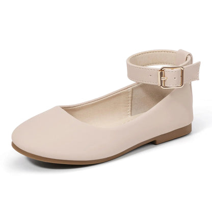 Hehainom Girls Dress Shoes Wedding Party School Nude Nubuck Ankle Strap Ballet Flats Shoes Little Big Kids Size 3 Flower Girl Shoes