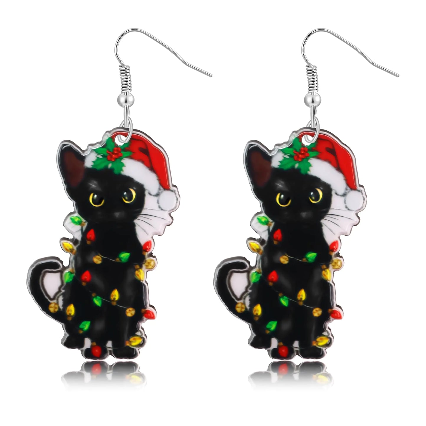 New Years Earrings for Women Black Cat Earrings Acrylic New Years Eve Jewelry Christmas Stocking Stuffers Matching Cat Christmas Outfit Christmas Accessories Funky Cat Jewelry as Christmas Gifts