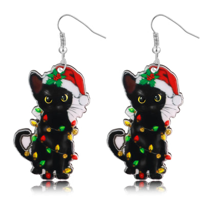 New Years Earrings for Women Black Cat Earrings Acrylic New Years Eve Jewelry Christmas Stocking Stuffers Matching Cat Christmas Outfit Christmas Accessories Funky Cat Jewelry as Christmas Gifts