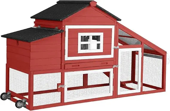 Image of Rabbit Hutch Outdoor Mobile Chicken Coop with Wheels Wood... from Edmene LLC