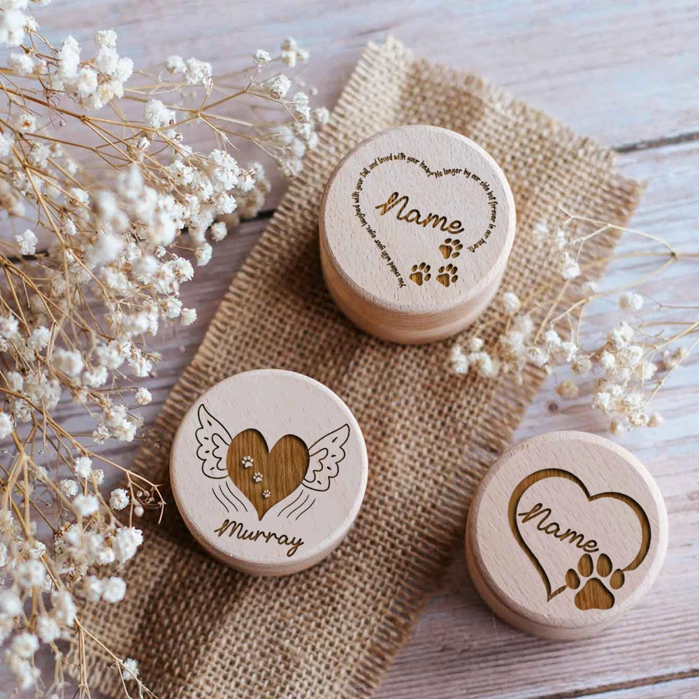 Image of Personalized Custom Name Wooden Carving Pet Hair Storage Box Pet Supplies Dog Save Teeth Memorial Boxes Pet Lost Memorial Gifts from Edmene LLC
