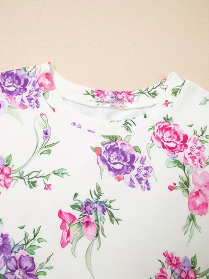 Image of Floral Print Round Neck Top And Drawstring Pants Lounge Set 687753316 from Edmene LLC