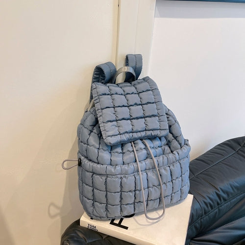 Image of Candy Color Quilted Women Backpack Puffy Down Padded School Bag Large Cotton Travel Back Pack Bags For Women Plaids Shoulder Bag 982115756 from Edmene LLC
