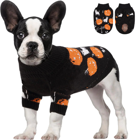 OTOB Halloween Sweater for Medium Dogs Knitted Turtleneck Dog Sweaters Warm Pet Sweatshirt Clothes for Holiday Thanksgiving Christmas Party Costume Black XL