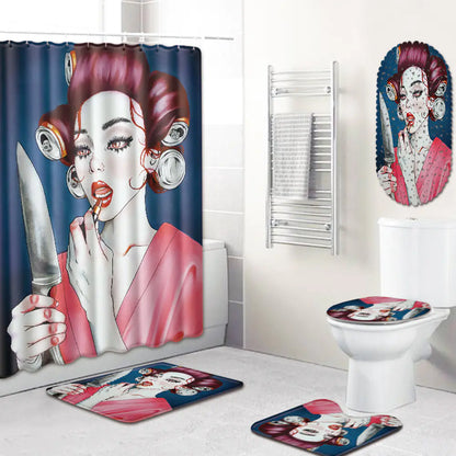 African Woman Bathroom Set with Shower Curtain and Mats
