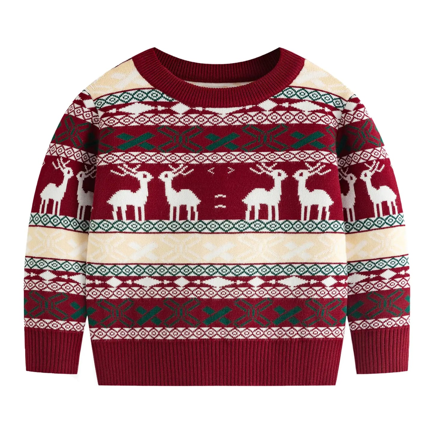 FROHETG Toddler Boys Girls Reindeer Cartoon Crew Neck Long Sleeve Tops Pullover Christmas Party Winter Warm SweatersXmas Burgundy-130