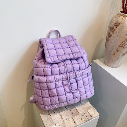 Image of Candy Color Quilted Women Backpack Puffy Down Padded School Bag Large Cotton Travel Back Pack Bags For Women Plaids Shoulder Bag 982115756 from Edmene LLC