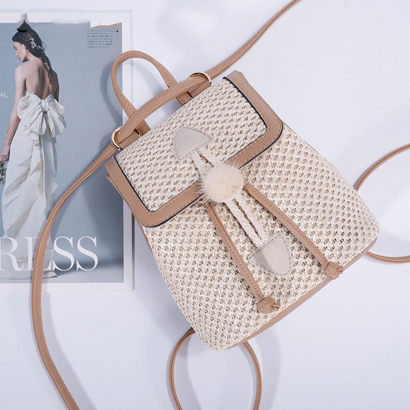 Bellique™ – Woven PU Leather Backpack with Fur Accent