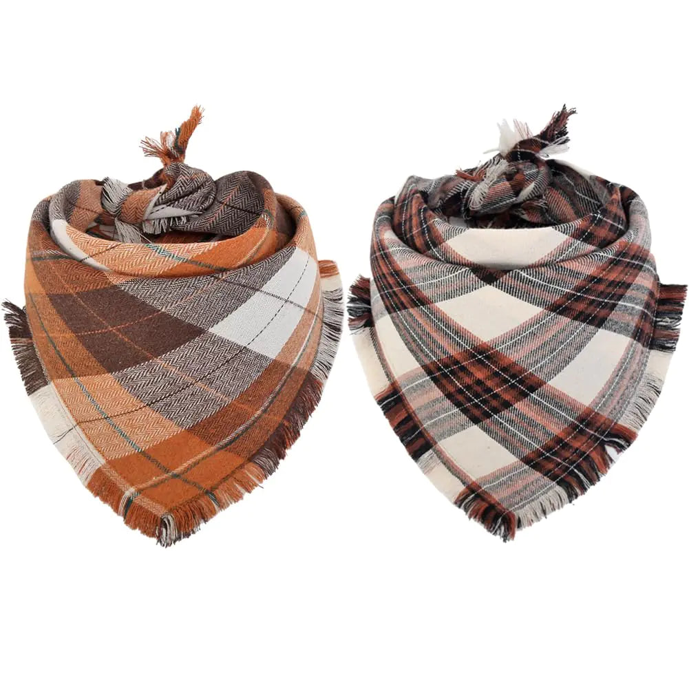 Fall Dog Bandana Autumn Thanksgiving Plaid Reversible Triangle Bibs Scarf Accessories for Dogs Pets